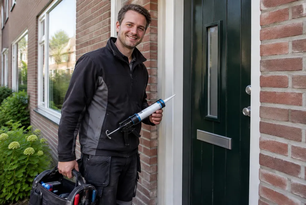 Vakman van Kitbedrijf Katwijk bij de voordeur van een woning